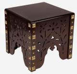 Manzees Wooden Antique Design Handmade Stool For Living Room | Office | D Cor Brown Solid Wood End Table