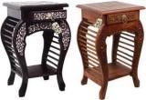 Manzees Wooden Floral Carved Black Brown BedSide, Sofa Side Table with Pearls and Drawer /Bed Side Table for Living and Bedroom/Home Decor Stool with Drawer Black Brown Finish Solid Wood Bedside Table