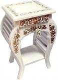 Manzees Wooden Floral Carved White BedSide, Sofa Side Table With Pearls And Drawer /Bed Side Table For Living And Bedroom Solid Wood Bedside Table