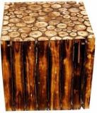 Manzees Wooden Handcrafted Square Shape Stool Table Natural Wood Logs Smooth Finish Bedside Corner Coffee Tea Table Wooden Stool for Living Room Garden Stool Outdoor 12 inches Bamboo End Table