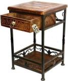 Manzees Wrought Iron Bedside Table For Bedroom Decor, Iron Stool With Drawer For Home And Office Decor Solid Wood Bedside Table