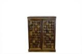 Meera Handicraft Wooden Stylish Brown Bar Cabinet With Wine Glass Storage | Teak Finish Solid Wood Bar Cabinet