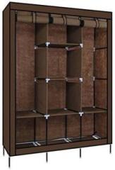 Mezire 3 Door Foldable Wardrobe, 8 Racks, Brown PP Collapsible Wardrobe