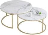 Nesfur Nesting Round Coffee Table Set With Golden Metal Frame For Living Room Engineered Wood Coffee Table