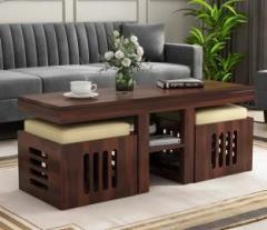 Nmt Furniture Solid Sheesham Wood Coffee Table With Storage & 2 Stools For Living Room, Caf . Solid Wood Coffee Table