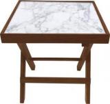 Nutcase White Marble Solid Wood Side Table