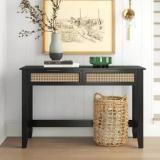 Panchveni Solid Sheesham Wood Console Table For Living Room| 2 Rattan Drawers Storage Solid Wood Console Table