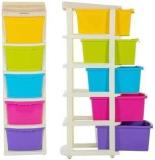 Paymana Multi Tier Organizer With Colorful Bins Plastic Storage Rack For Home & Office Plastic Free Standing Chest Of Drawers