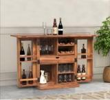 Planko Natural Sheesham Solid Wood Bar Unit Solid Wood Bar Cabinet