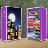 Poowerest 5 Shelf Town Building Print PVC Collapsible Wardrobe