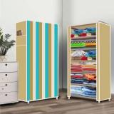 Poowerest 6 Layer Beige Strip Printed PVC Collapsible Wardrobe