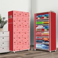 Poowerest 6 Layer Cherry Printed PVC Collapsible Wardrobe