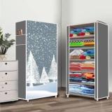 Poowerest 6 Layer Felling Snow Printed PVC Collapsible Wardrobe