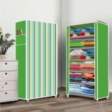 Poowerest 6 Layer Green Strip Printed PVC Collapsible Wardrobe