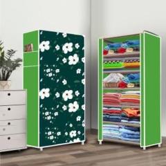 Poowerest 6 Layer White Lily Printed PVC Collapsible Wardrobe