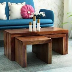 Pr Furniture Premium Quality Sheesham Wood Coffee Table With Two Stool Finish : Provincial Teak Solid Wood Coffee Table