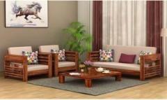 Pr Furniture Premium Quality Sheesham Wooden Five Seater Sofa For Living Room/Office | Cushion: Cream|Finish: Honey Teak| Fabric 3 + 1 + 1 Sofa Set