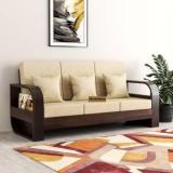 Pr Furniture Solid Sheesham Wood Three Seater Sofa For Living Room/ Office Fabric 3 Seater Sofa