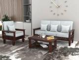 Pr Furniture Solid Wood Four Seater Sofa Set With CNC Flower Style For Living Room, Caf . Fabric 3 + 1 Sofa Set