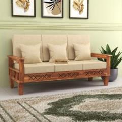 Pr Furniture Solid Wood Three Seater Sofa With Front CNC Flower Style For Living Room, Caf . Fabric 3 Seater Sofa