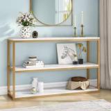 Priti 3 Tier Console Table, Faux Marble Top And Metal Frame Engineered Wood Console Table