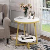 Priti Gold End Table, 2 Tier Faux Marble Side Table with Storage Shelf Engineered Wood End Table