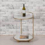 Priti Multipurpose Kitchen Serving Trolley Golden With White Marble Top Stone Bar Trolley