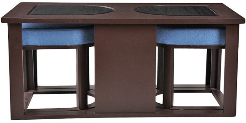 Purple Heart Attractive Coffee Table with Blue Cushioned Stools