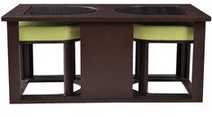 Purple Heart Attractive Coffee Table With Green Cushioned Stools