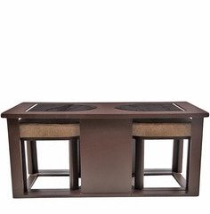 Purple Heart Attractive Coffee Table With Jute Cushioned Stools