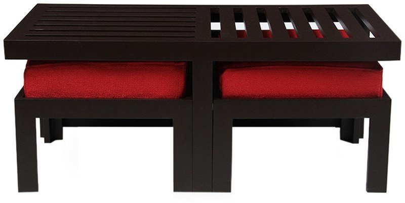 Purple Heart Trendy Coffee Table with Two Stools Red