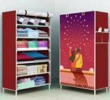 Pyxbe 1 Door 6 Shelf Fabric PVC Collapsible Wardrobe Kids, Clothes Rack Carbon Steel Collapsible Wardrobe