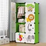 Pyxbe 8 Door Plastic Cubort Green Animal Plastic Printed Rack, Badroom, Kidsrooms PP Collapsible Wardrobe