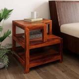 Rajwara Solid Sheesham Wood Bedside End Table With 2 Shelf For Bed Room Solid Wood End Table