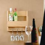 Ramaadhari Creation Wall Mounted Bar Shelf With Whiskey & Wine Glass Holder & Rack Solid Wood Bar Cabinet