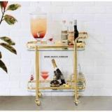 Rare Objects 2 Tier Bar Trolley For Home With Wheels And Handle For Serving Food Metal Bar Trolley