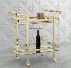 Rare Objects 2 Tier Rectangular Bar Trolley with Clear Glass Metal Bar Trolley