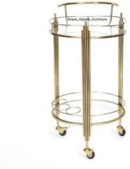 Rare Objects Classic Oval Miami Bar Cart with Mirror Glass Tops Metal Bar Trolley