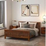 Ratandhara Furniture Solid Sheesham Wood Durable Queen Size Bed For Living Room / Bed Room / Hotel. Solid Wood Queen Bed