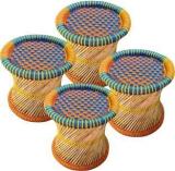 Rclv Natural & Handmade bamboo Mudda/Stool with Orange Blue Color set of 4 Outdoor & Cafeteria Stool