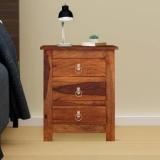 Roofwood Sheesham Wood Night Stand 3 Drawer Storage Contemporary Bedside Table for Bedroom Solid Wood Bedside Table