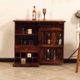 Royal Finish Diamondie Single Door Wine Cabinet, 10 Glass & 30 Bottle Rack, Drawer Solid Wood Bar Cabinet