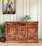 Royal Wood Brown Spinney Diamond 3 Drawer Sideboard In Natural Solid Wood With Honey Oak Glossy Finished Solid Wood Console Table