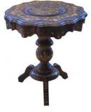 Saaga Carved Sheesham Wood Table With Brass & Copper Work