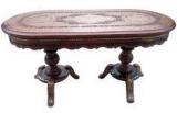 Saaga Sheesham Wood Oval Foldable Coffee Table With Kashmiri Brass Work