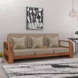 Saamenia Furnitures Solid Sheesham Wood Three Seater Sofa Set For Living Room / Hotel / Cafe. Fabric 3 Seater Sofa