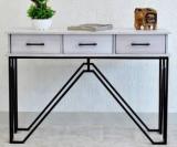 Samdecors Solid Wood 3 Drawer CASINO Console Hall Table White With Black Finish Iron Frame Solid Wood Console Table