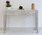 Samdecors Solid Wood Two Drawer Evan Carving Console Hall Table White Solid Wood Console Table