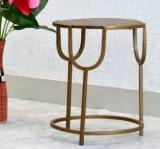 Samdecors Tess Multipurpose Bedside/Side/Coffee/End Table Circular With Solid Wood Top In Natural Brown Finish And Iron Frame In Golden Finish Solid Wood Side Table