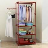 Sasimo 1 Door 4 Shelf Open Coat, Clothes Hanger Stand PP Carbon Steel Collapsible Wardrobe